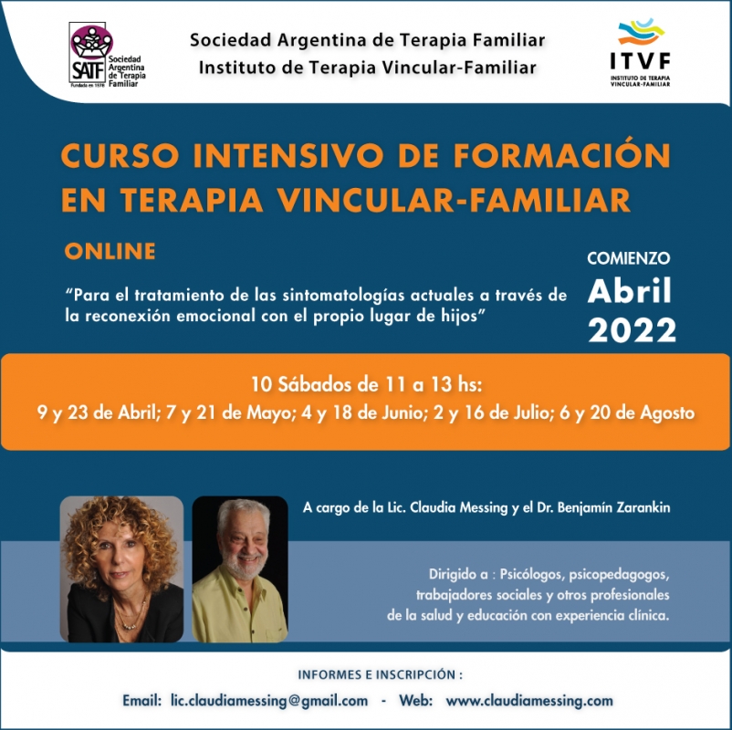9 de abril 2022. Curso intensivo de formación en Terapia Vincular-Familiar